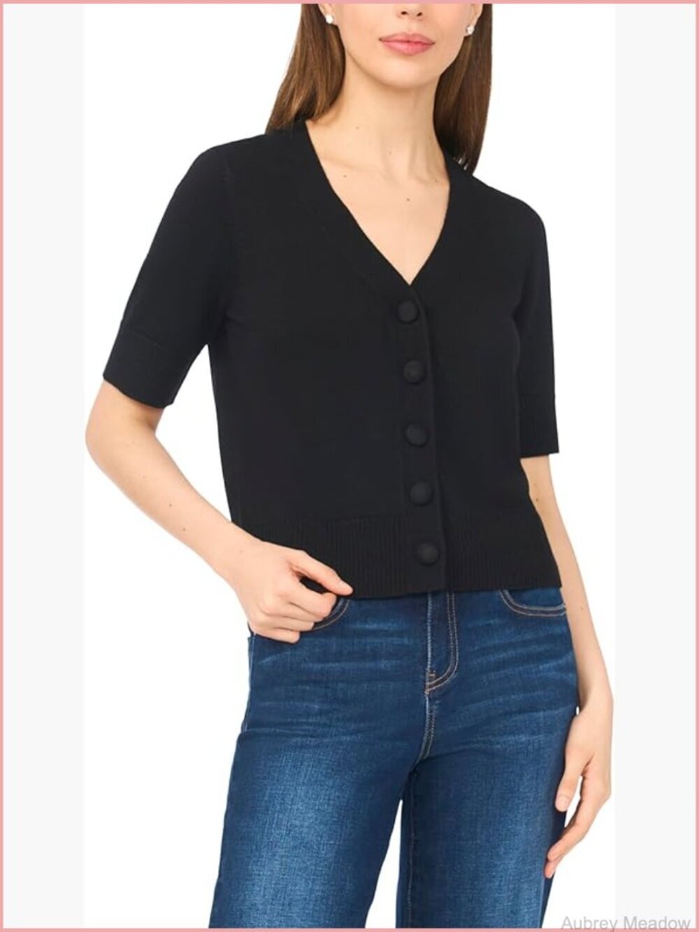 Short Sleeve Button Front Cardigan, V-Neck, Soft Knit, Self-Covered Buttons